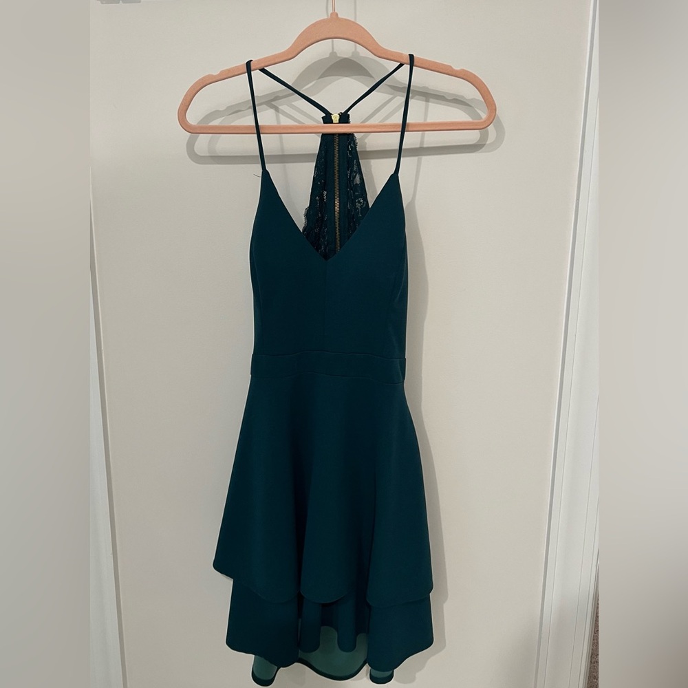 Camille La Vie Scuba Lace Racerback Dress in Peacock Green